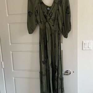 Angie Olive Green Floral Long Sleeve Dress